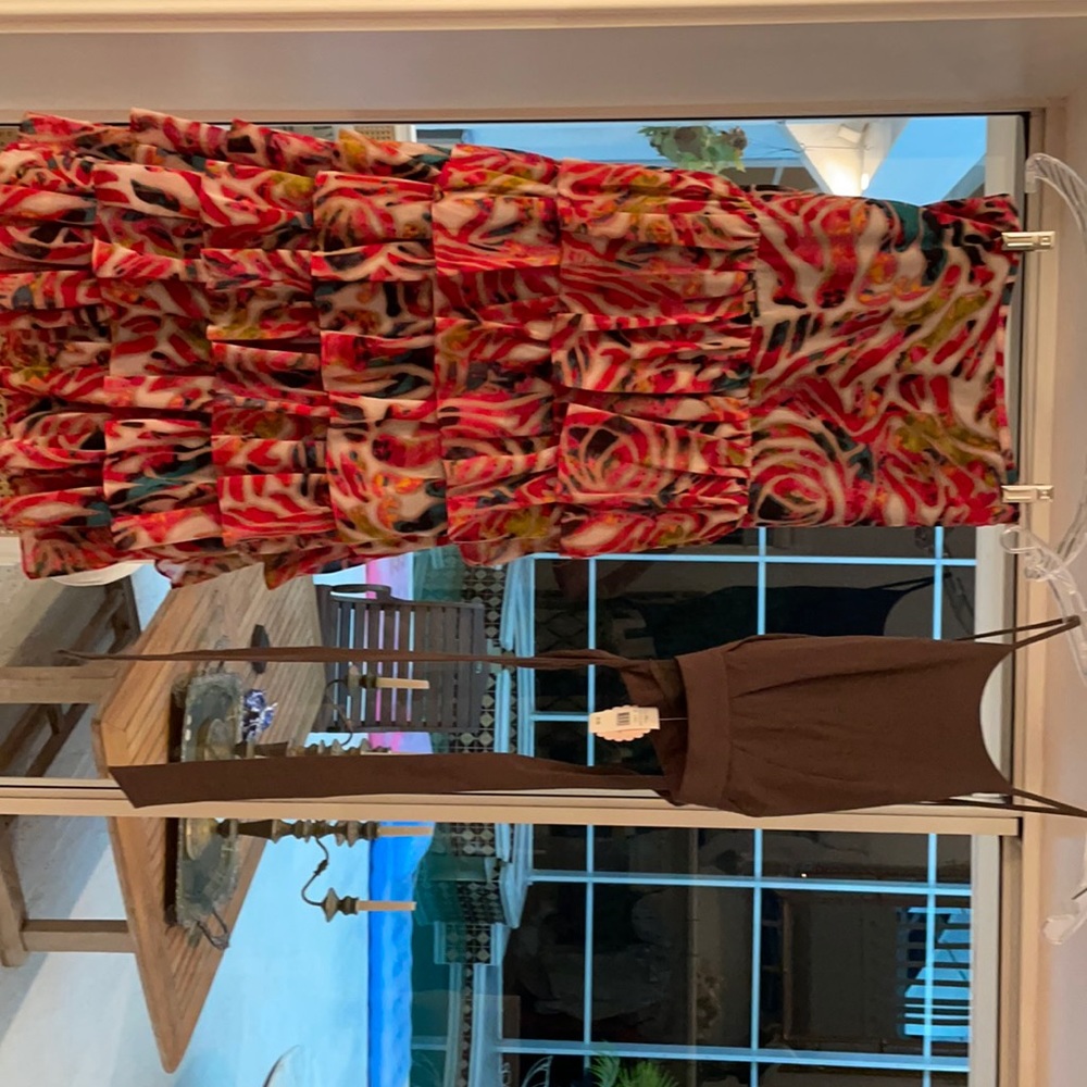 Chiffon layered maxi skirt and olive top XS/S
